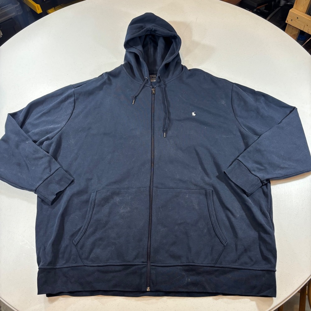 Polo Ralph Lauren Mens Navy Blue Full Zip Hoodie Sweatshirt 4XLT Big Tall READ!